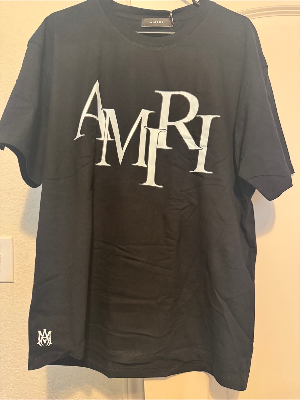 AMIRI Black Short-Sleeve Logo Tee with White AMIRI Print